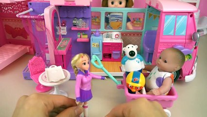 Pink Camping BUS and Baby doll toys picnic play