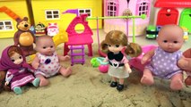 Baby doll and Marsha and the Bear house toys play