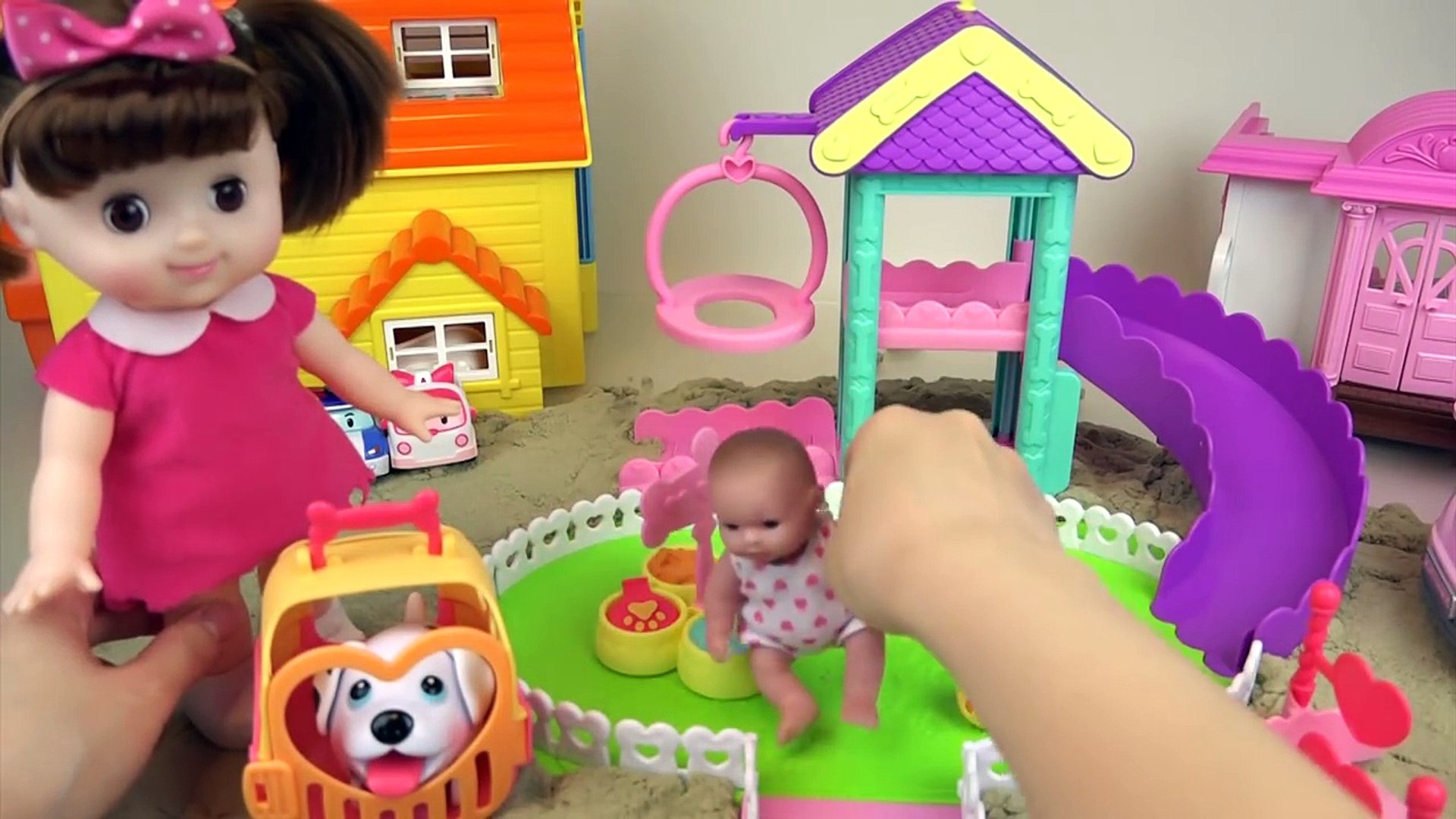 ⁣Baby doll and Pet dog Sand play ground toys play