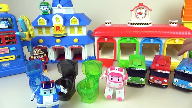 Robocar Poli car toys ambulance Amber Tayo bus Toliet and Gas Station