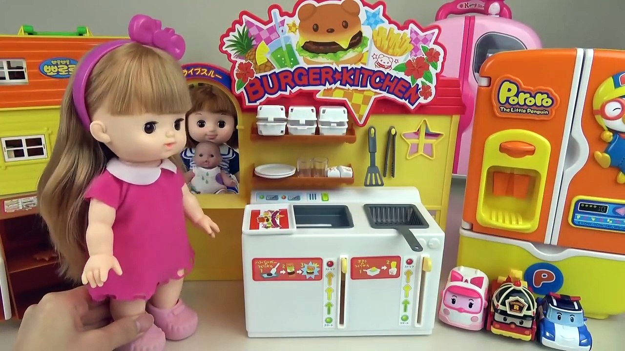Baby doll burger shop kitchen toys with Poli Pororo play