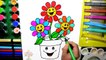 How to Draw Color and Paint Flower Pot Coloring Page for Kids to Learn Coloring step by st