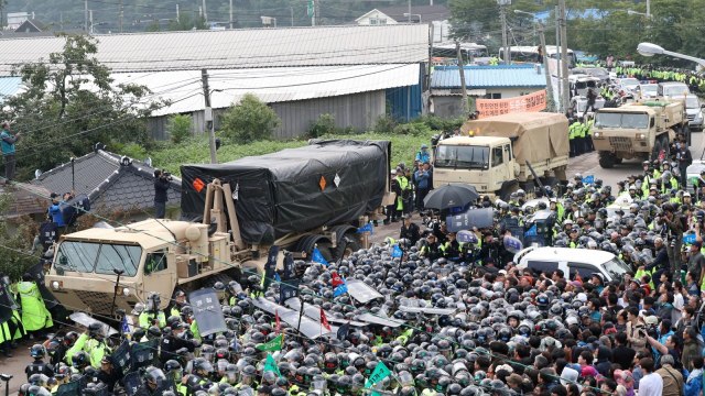 South Korea deploys US Thaad anti-missile defence system amid protests