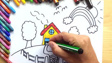 How To Draw- Cute House and Rainbow | Drawing Simple Figures Shapes For Kids