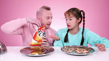 [과자 VS 실제음식] 브라이언과 복불복 랜덤 뽑기 대결 놀이 Real vs Snack 지니