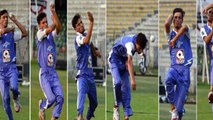 Yasir Jan Ambidestrous bowler bowling to England and West Indies players in nets at Lord's