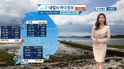 [내일의 바다정보] 1월 19일 조차 작고 유속 느린 소조기에 접어들고 밤부터 눈 내려   / YTN (Yes! Top News)