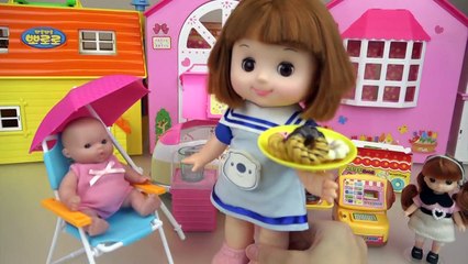 Baby Doli and picnic car food toys baby doll play