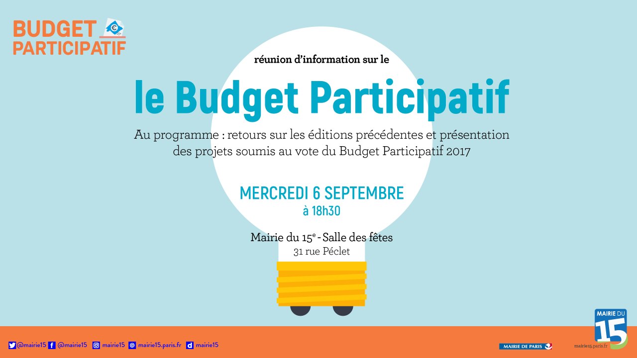 Reunion publique Budget Participatif dans le 15e arrondissement du Mercredi 6 Septembre 2017