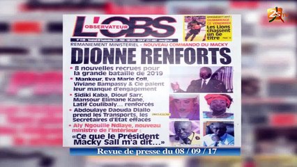 REVUE DE PRESSE DU 08 SEPTEMBRE 2017