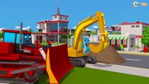 Cars Videos for Kids & Children Bulldozer w Excavator and Trucks 3D Cartoons Cars & Trucks Stories