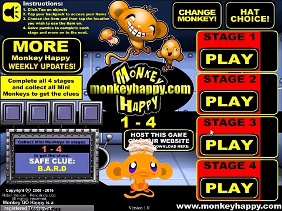 Monkey Happy Bonus 1 stages 1-4 walkthrough (no audio)
