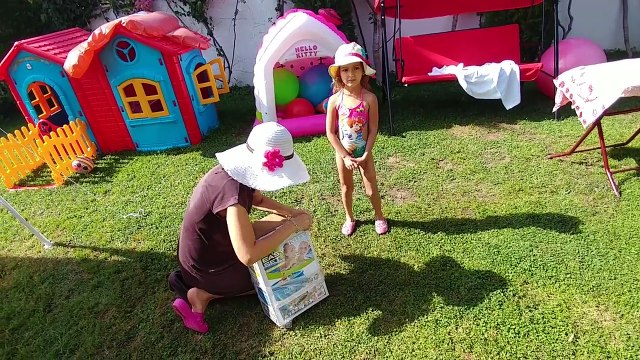 Elife yeni havuz su doldurduk, yüzemedik, eğlenceli çocuk videosu toys unboxing