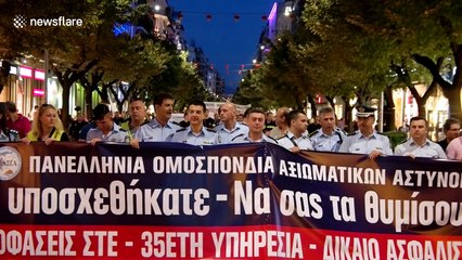 Police and firefighters protest in Greece