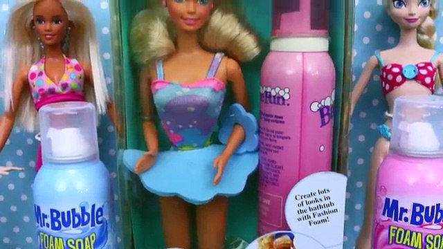BARBIE Foam Bath Mr Bubble Bath Time Fun! Foam Soap Dress Up Makeover + Disney Elsa + Prin