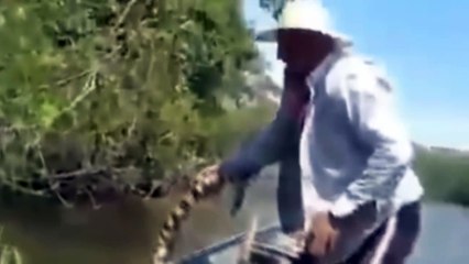 Biggest Anaconda ever- Incredible footage of 3 boaters who encounter a giant Anaconda in Brazil.