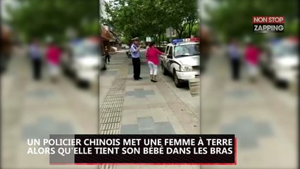 Un policier chinois plaque une femme et son bébé au sol, la vidéo choc !
