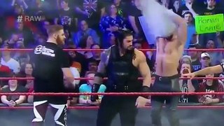wwe raw 8 september 2017- Roman Reigns, Seth Rollins & Sami Zayn vs. Braun Strow