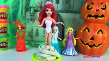 Learn Colors Play Doh Disney Princess Dress Up Frozen Elsa Cinderella Ariel Anna Belle Toy
