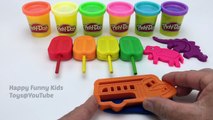 Learn Colors with Play Doh Popsicle Ice Cream Dinosaur Elephant Bus Molds Surprise Toys Kinder Egg
