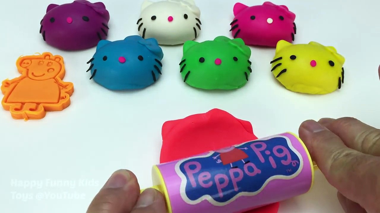 Learn Colors Play Doh Hello Kitty Peppa Pig Family Friends Mold Fun for Kids Kinder Egg Surprise Toy