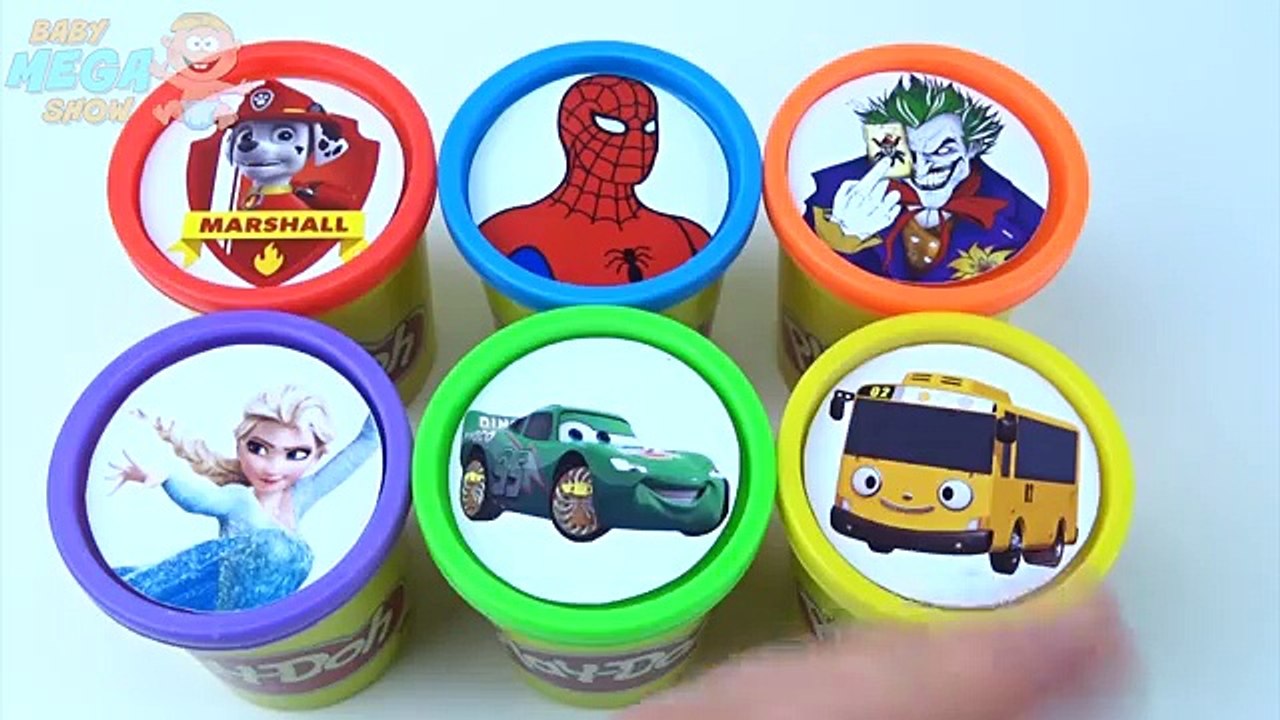 Cups Stacking Toys Play Doh Clay Frozen Elsa Joker Spiderman Learn Colors in English