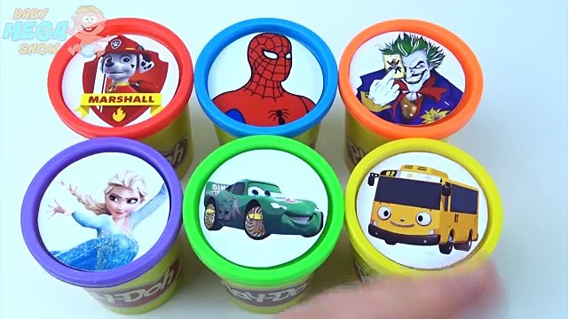 Cups Stacking Toys Play Doh Clay Frozen Elsa Joker Spiderman Learn Colors in English