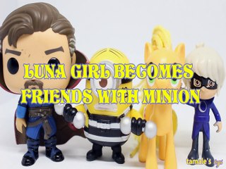 LUNA GIRL BECOMES FRIENDS WITH MINION PJ MASKS DR STRANGE APPLE JACK TOYS PLAY DESPICABLE ME 3 , DISNEY JUNIOR , MARVEL