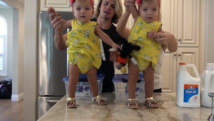 MAKING FLUFFY SLIME WITH 1 YEAR OLD TWIN BABIES!!! (DISASTER)