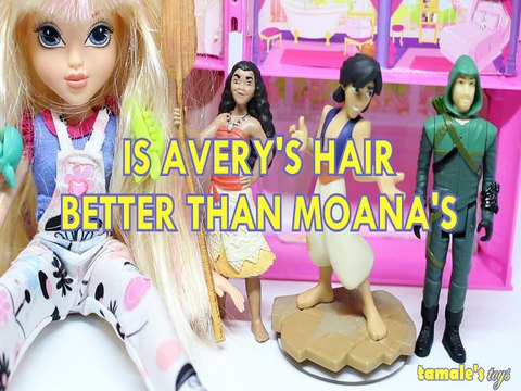 IS AVERY'S HAIR BETTER THAN MOANA'S MOXIE GIRLZ ALADDIN GREEN ARROW TOYS PLAY DISNEY ,PIXAR,DC COMICS