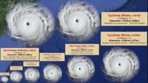 Comparaison des tailles et puissances des ouragans depuis les années 70