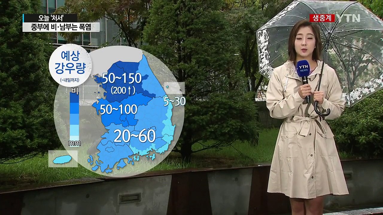 [날씨] '처서'에 중부 비...남부 33℃ 안팎 폭염 / YTN