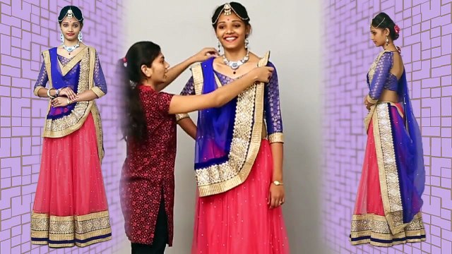 How to Wear Lehenga with new Style of Dupatta Draping,සාරියක් විවාහ මොහොතකට draping