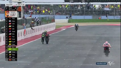 Johann Zarco franchi la ligne d'arrivée à pied a coté de sa moto !