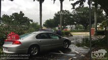09-10-17 - Marco Island, FL - Strong winds whip palm trees, blow water out, knock tree on car