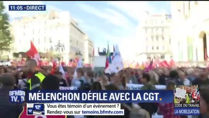 "Nous allons le faire reculer", assure Mélenchon à Marseille lors de la manifestation contre la réforme du code du travail