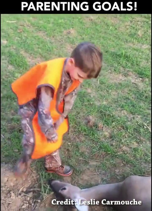 Kid takes his first deer and his reaction is priceless!