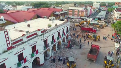 Drone sobrevoa escombros de tremor no México