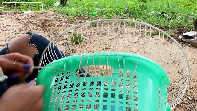 Creative Girl Make Fish Trap Using PVC - Fan Guard - Basket To Catch A Lot of Fish (1)