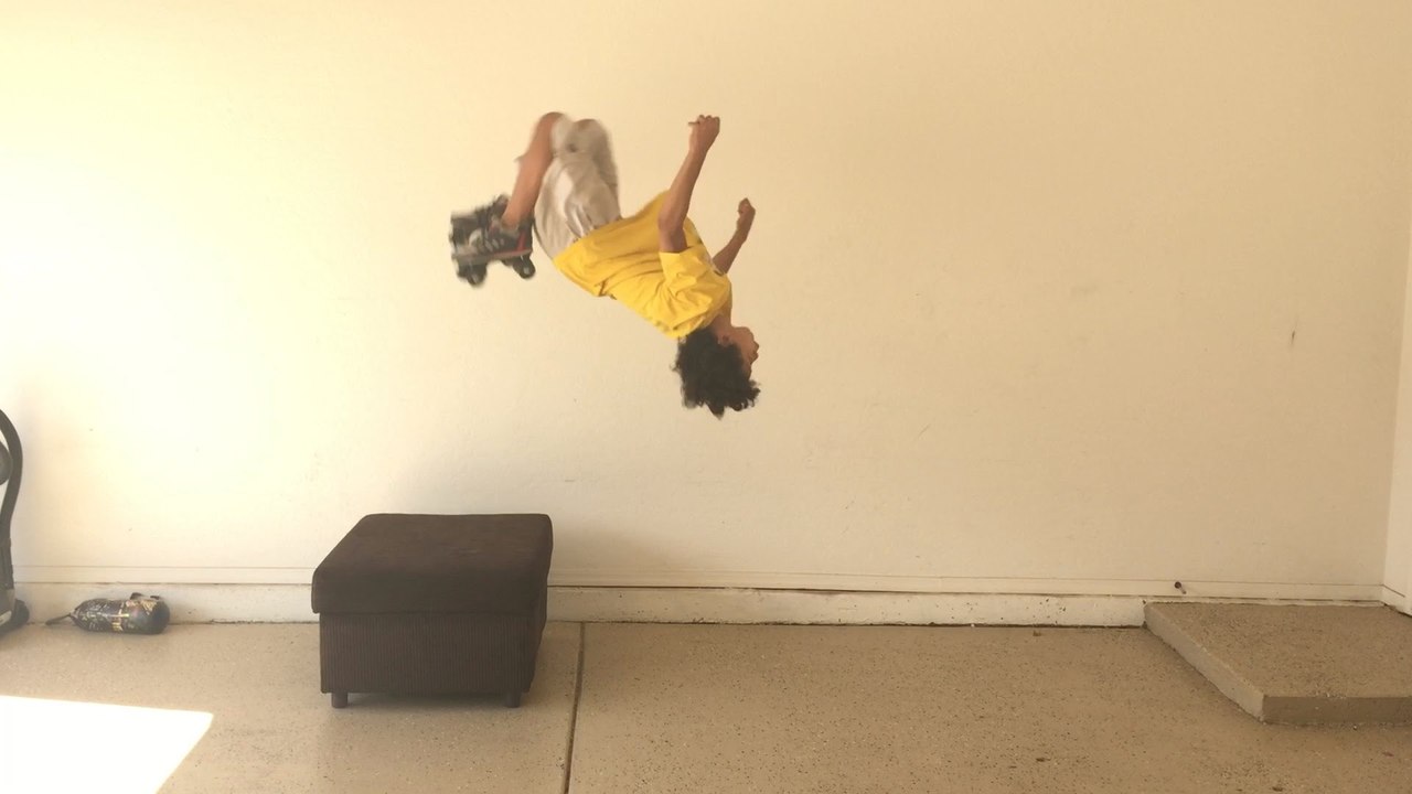 10 Years Old Kid Doing A Backflip And Front Flip Off A Wall While On Roller Skates