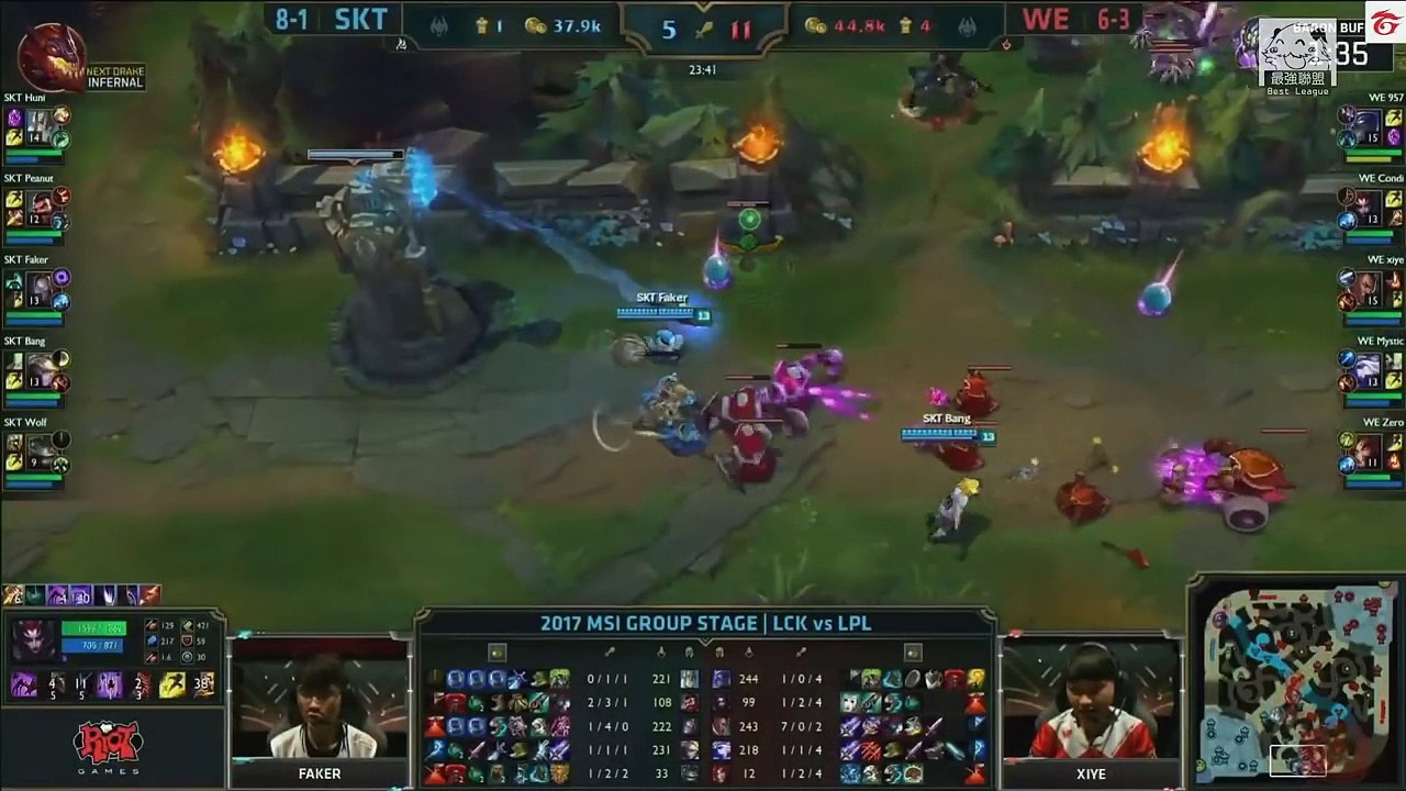 SKT vs WE 兮夜中單路西恩單殺Faker兩次！抗韓成功暴打SKT | 2017 MSI...