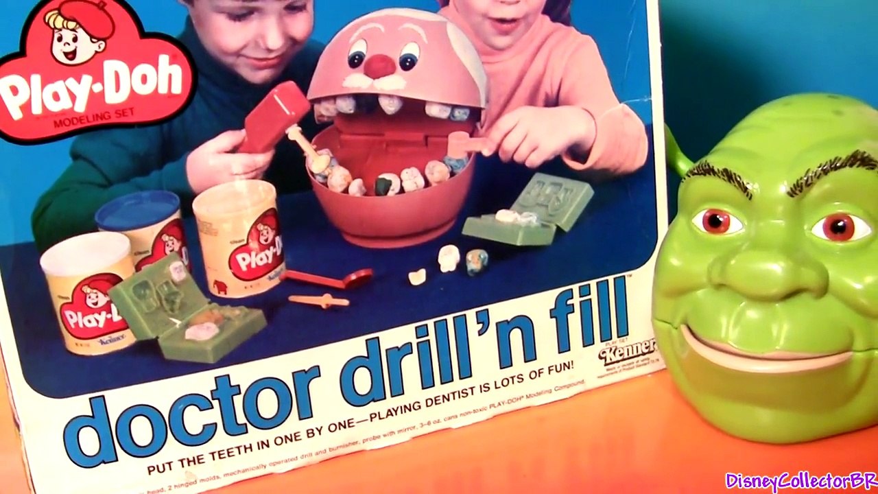Play Doh Doctor Drill n Fill Dentist Shrek Rotten Root Canal Dentista Vintage Play Dough Review