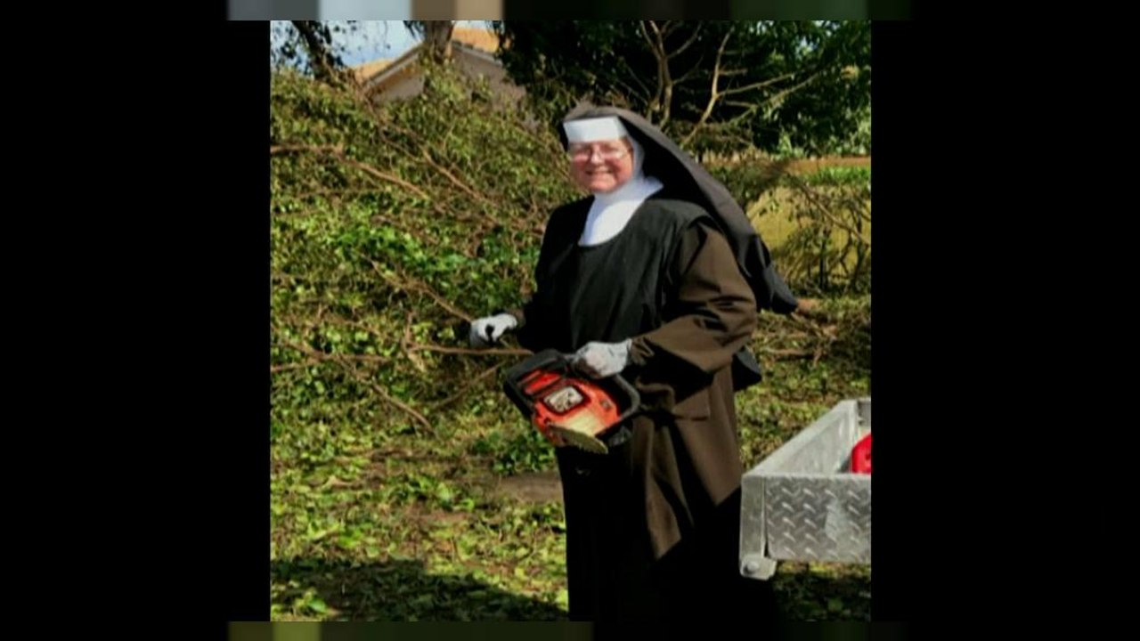 Chainsaw-wielding nun cleans up after Irma