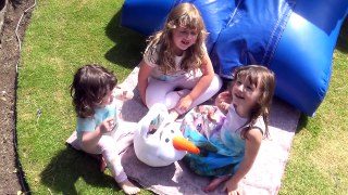 Frozen Giant Inflatable Bouncy House | Playing Outside and Surprise Egg Hunt