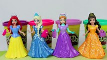 Disney Princess Play Doh Magic Clip Dolls Frozen Elsa and Anna with Ariel and Belle on Play Dough
