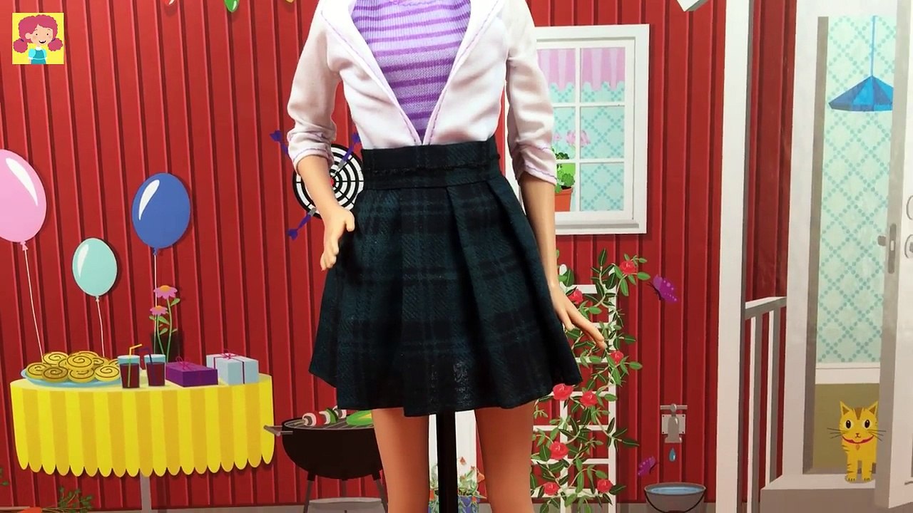 Back To School - How to Make Barbie Doll Uniform - School Skirt - DIY Barbie Clothes