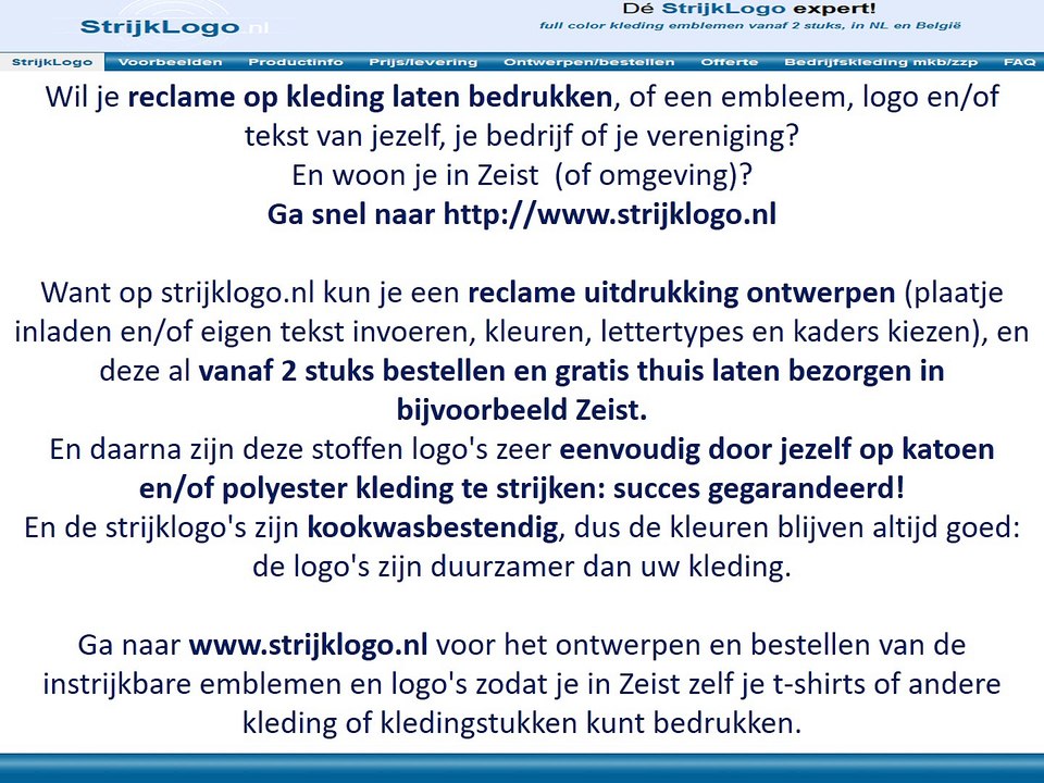 Reclame kleding bedrukken Zeist