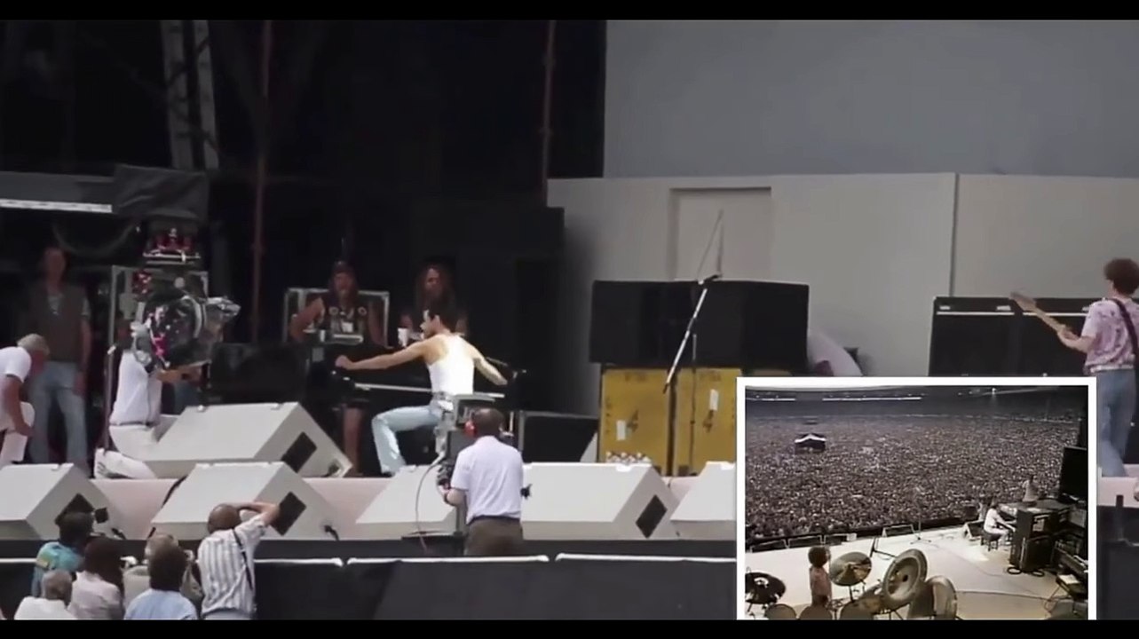 Rami Malek en Freddie Mercury avec Queen pour le Live Aid