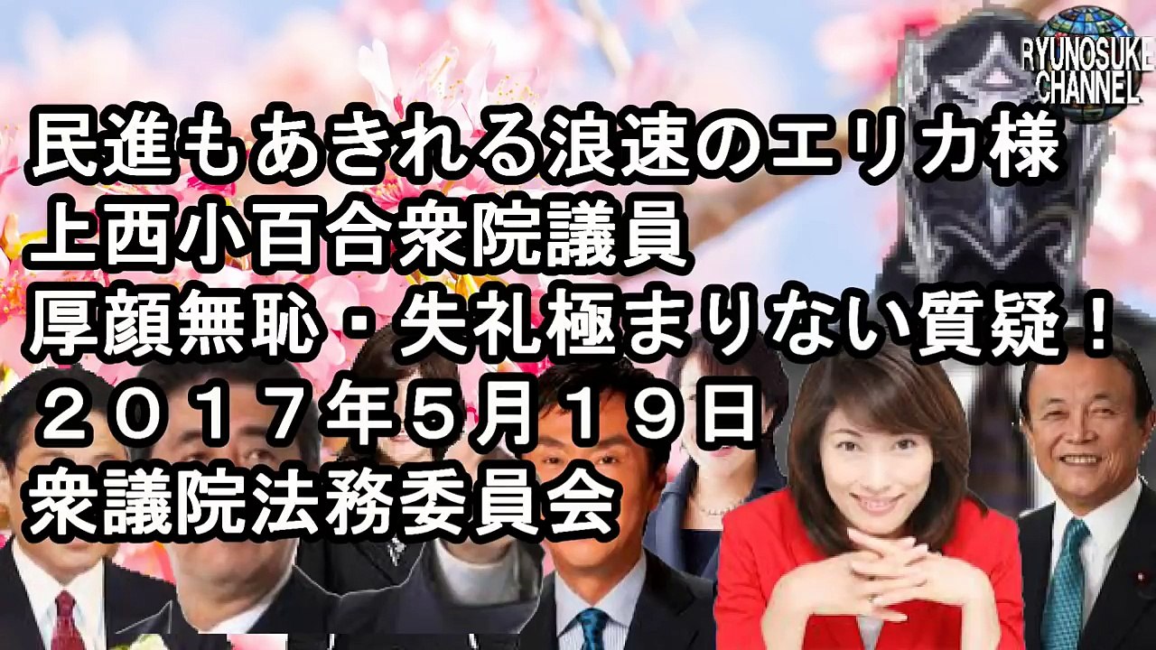 上西氏のびっくり質疑！これ質疑？民進もあきれる浪速のエリカ様・上西小百合衆院議員厚顔無恥・失礼極まりない質疑！２０１７年５月１９日衆議院法務委員会