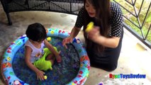 SURPRISE TOYS Rubber Ducky challenge in Orbeez kiddie pool Thomas Train Bubbles whistle
